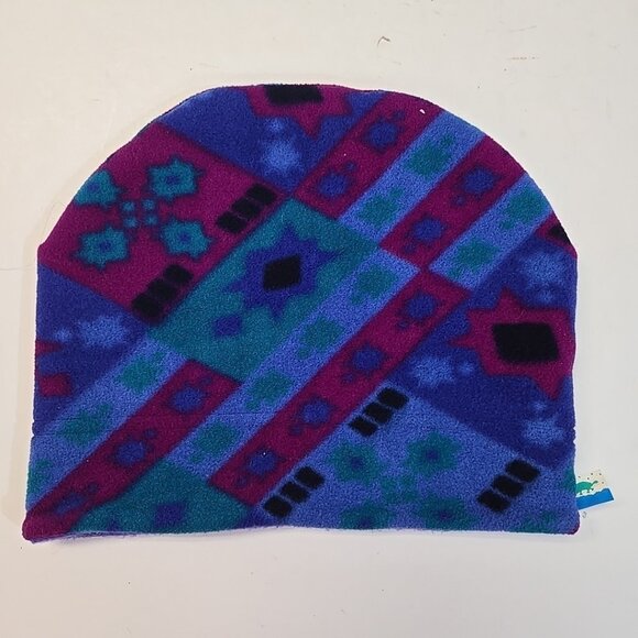 VTG Turtle Fur Fleece Beanie One Size Abstract Geometric Pattern USA 90s Y2K - Picture 1 of 5